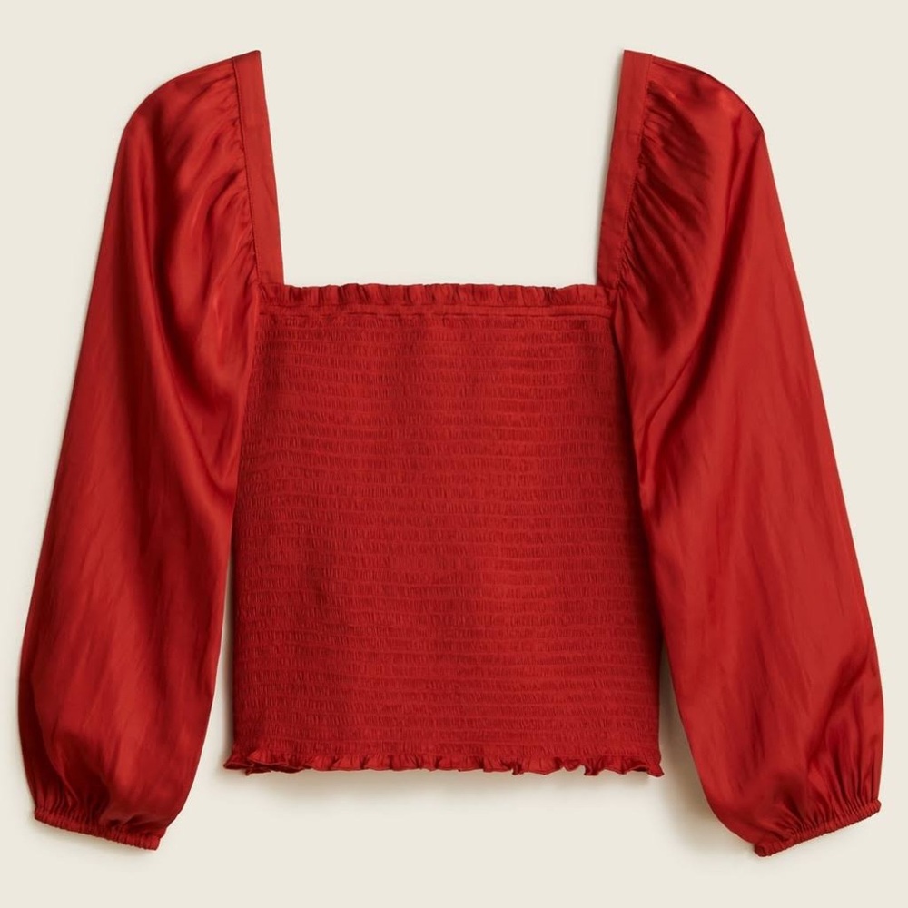 J Crew Square Neck Smocked Featherweight Satin Top — Size S, NWOT